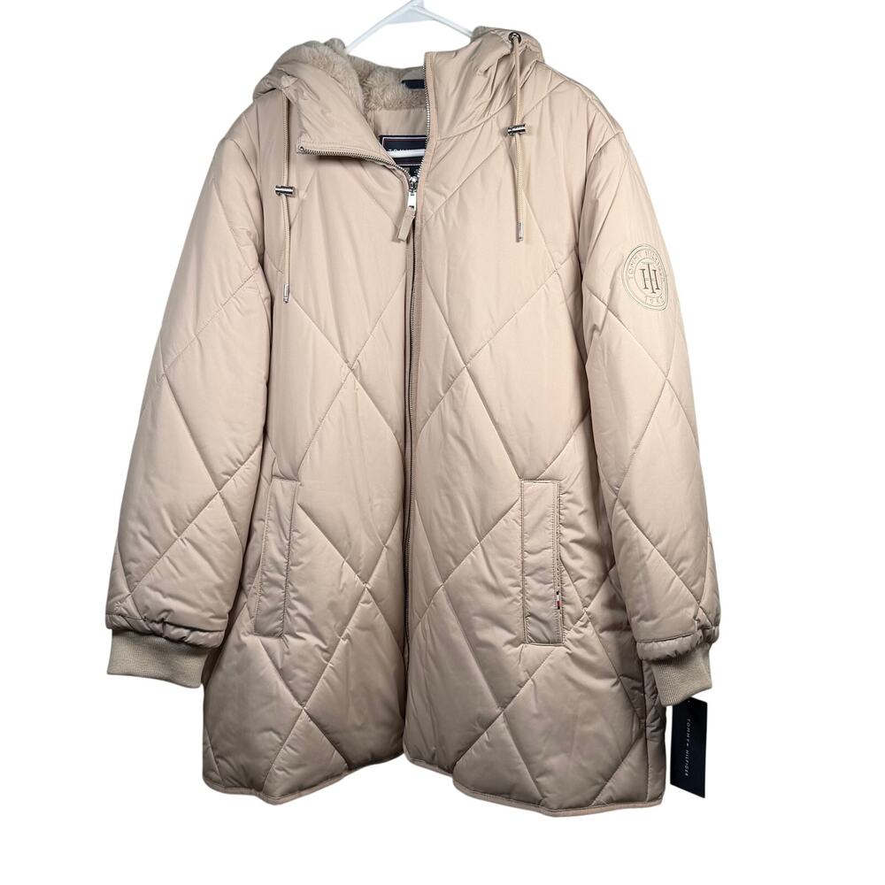 Tommy Hilfiger Jacket Women's Large Mid Weight Quilted Puffer Cream Beige NWT